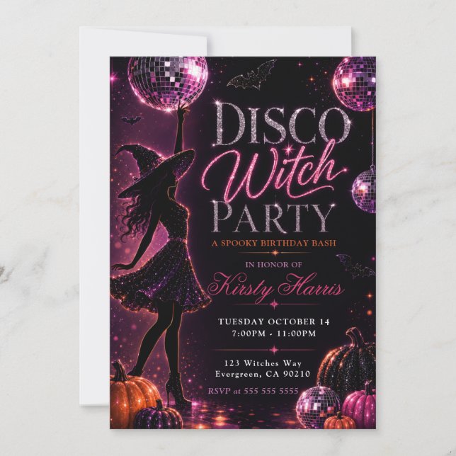 Disco Witch Spooky Birthday Bash Invitation (Front)