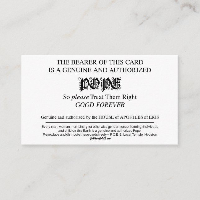 Discordian Pope Cards (Front)