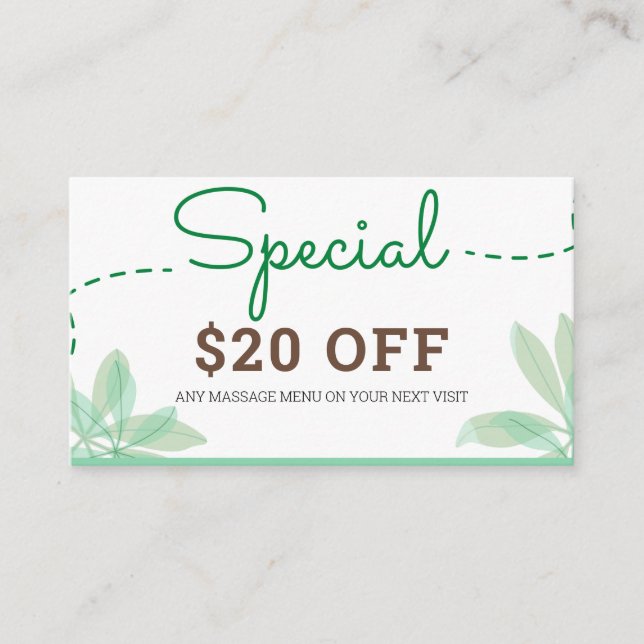 Discount Card: Massage Therapist Service Business Card (Front)