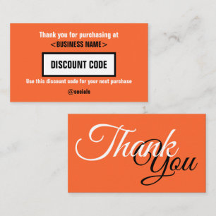 Discount Code Card, Thank You For Your  Business Card