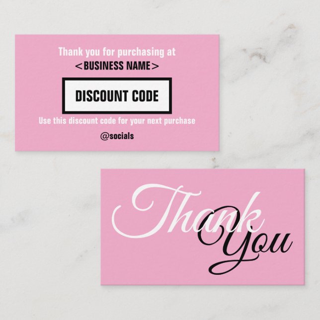 Discount Code Card, Thank You For Your  Business Card (Front/Back)