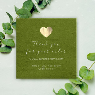 Discount Code Logo Gold Heart Kraft Thank Green Favour Tags