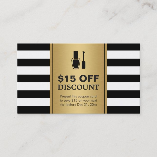 Discount Coupon Nail Salon Gold Black Silhouette (Front)