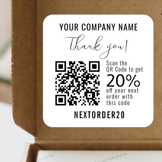 Discount Coupon QR Code Business White Thank you Square Sticker (Creator Uploaded)