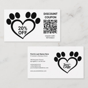 Discount Coupon QR Code Pet Paw Business Card
