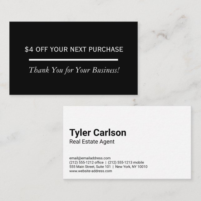 Discount Loyalty | Simple Black Business Card (Front/Back)