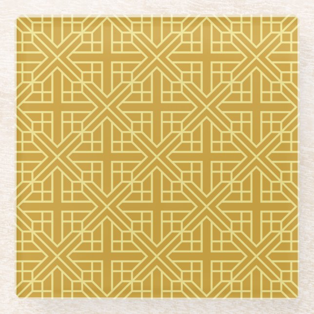 Discover Elegant Geometric Patterns with Gold Line Glass Coaster (Front)