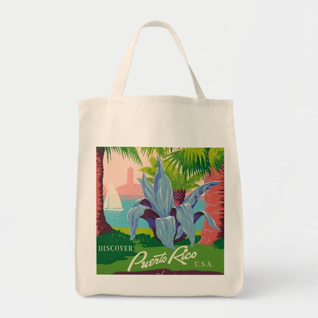 Discover Puerto Rico Vintage Travel Art Tote Bag (Front)