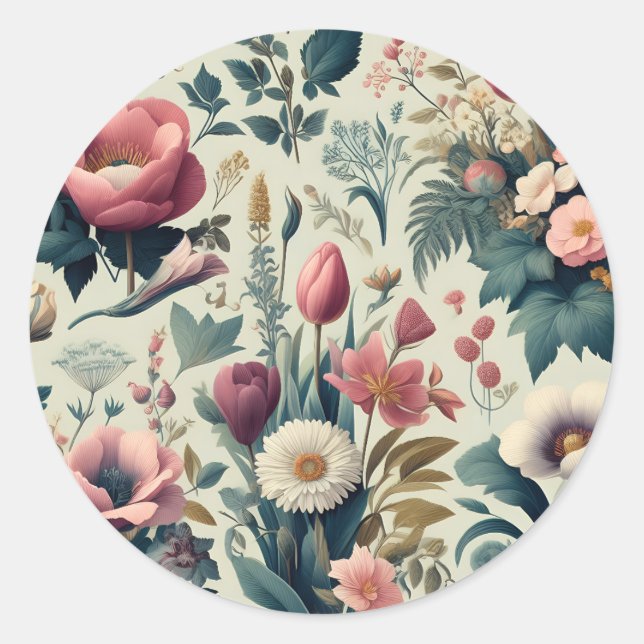 Discover Stunning Spring Floral Botanical Pattern Classic Round Sticker (Front)