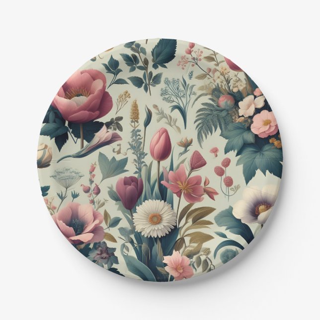 Discover Stunning Spring Floral Botanical Pattern Paper Plate (Front)