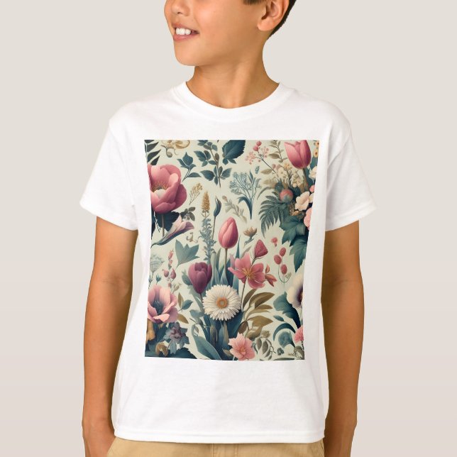 Discover Stunning Spring Floral Botanical Pattern T-Shirt (Front)