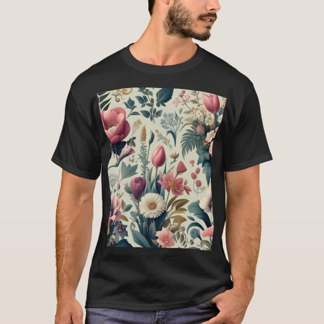 Discover Stunning Spring Floral Botanical Pattern T-Shirt (Front)