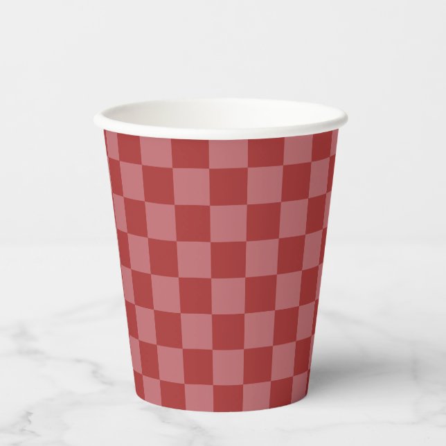 Discover the Charm of Pink and Red Chequerboard  Paper Cups (Front)