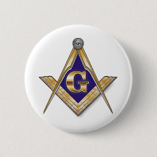 Discreet Blue Square & Compasses 6 Cm Round Badge