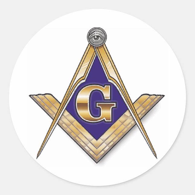 Discreet Blue Square & Compasses Classic Round Sticker (Front)