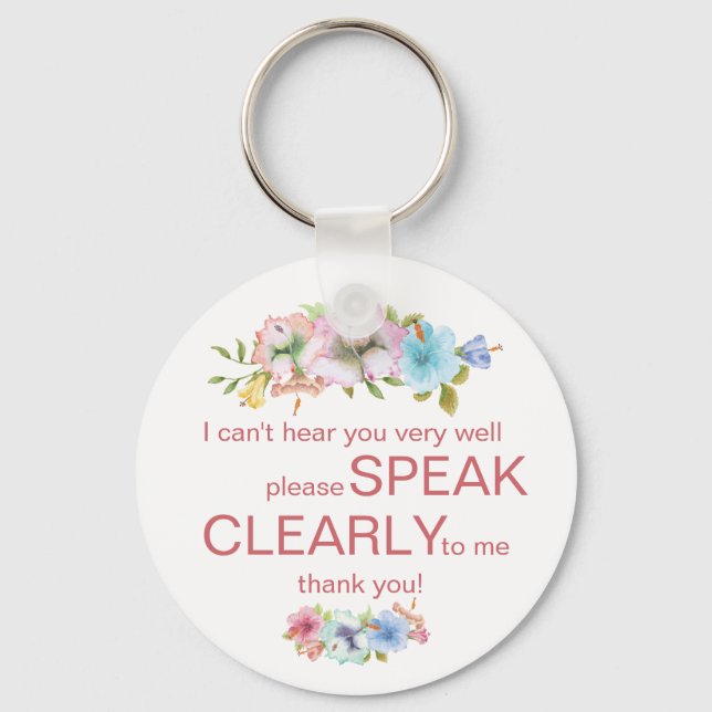 Discreet deaf hard of hearing floral hibiscus key ring (Front)