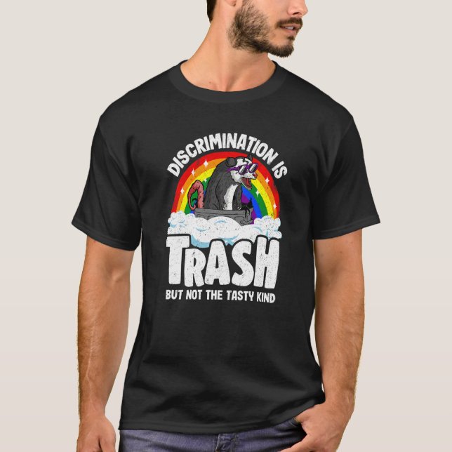 Discrimination Is Trash Opossum Rainbow Flag Gay P T-Shirt (Front)