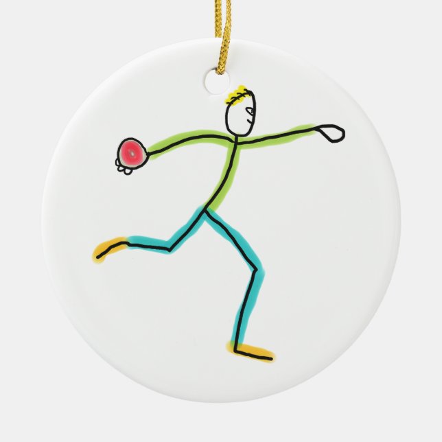 Discus Throw Stickman Ceramic Ornament (Front)