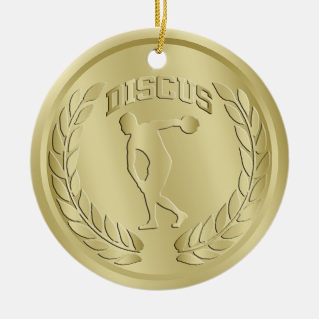 Discus Thrower Gold Toned Medal Ornament (Front)