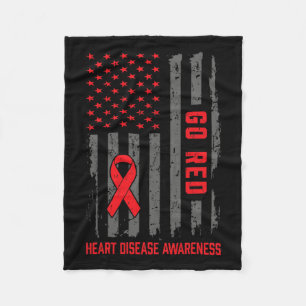 Disease American Flag Go Red Heart Disease Awarene Fleece Blanket