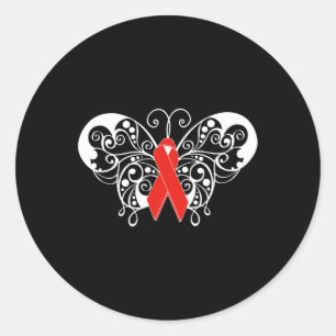 Disease Awareness T Shirt Red Ribbon Butterfly Classic Round Sticker