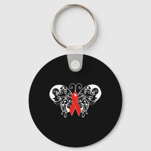 Disease Awareness T Shirt Red Ribbon Butterfly Key Ring