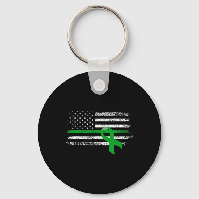 Disease Awareness Us Flag Support Squad Green Ribb Key Ring (Front)
