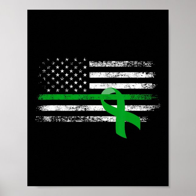Disease Awareness Us Flag Support Squad Green Ribb Poster (Front)