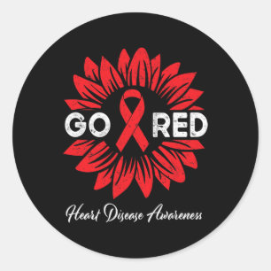 Disease Sunflower Go Red Heart Disease Awareness Classic Round Sticker