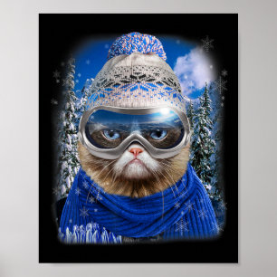 Disgruntle Cat In Winter Ski Snowboarding Sport We Poster