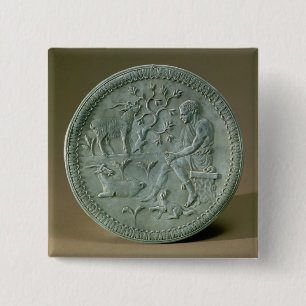 Dish depicting herdsman, goats and dog 15 cm square badge