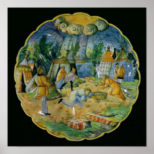 Dish depicting the gathering of manna poster