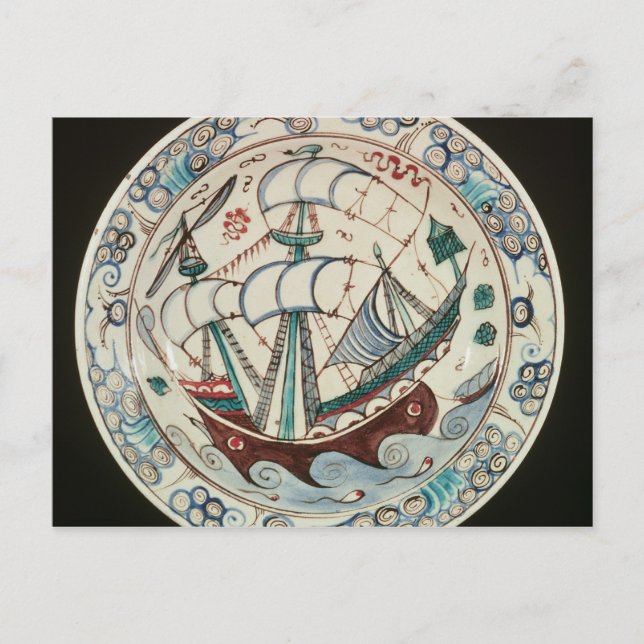 Dish painted with a ship postcard (Front)