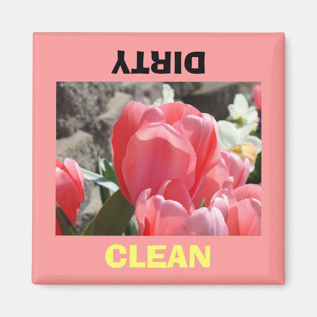 Dish Washer magnets Dirty Clean Pink Tulips (Front)