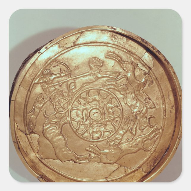 Dish with a hunting scene square sticker (Front)