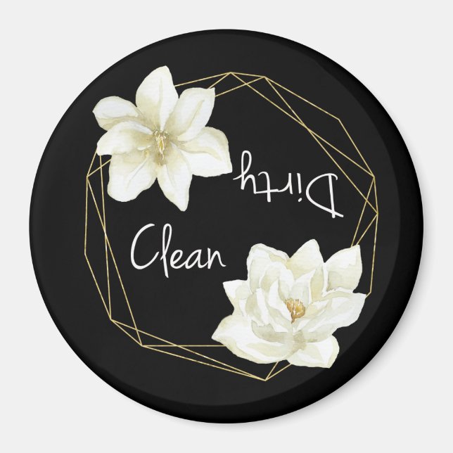 Dishwasher Clean Dirty Magnolia Flower Elegant Magnet (Front)