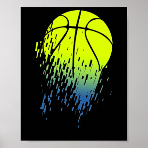 Disintegrating Neon Green Basketball Urban Graphic Poster