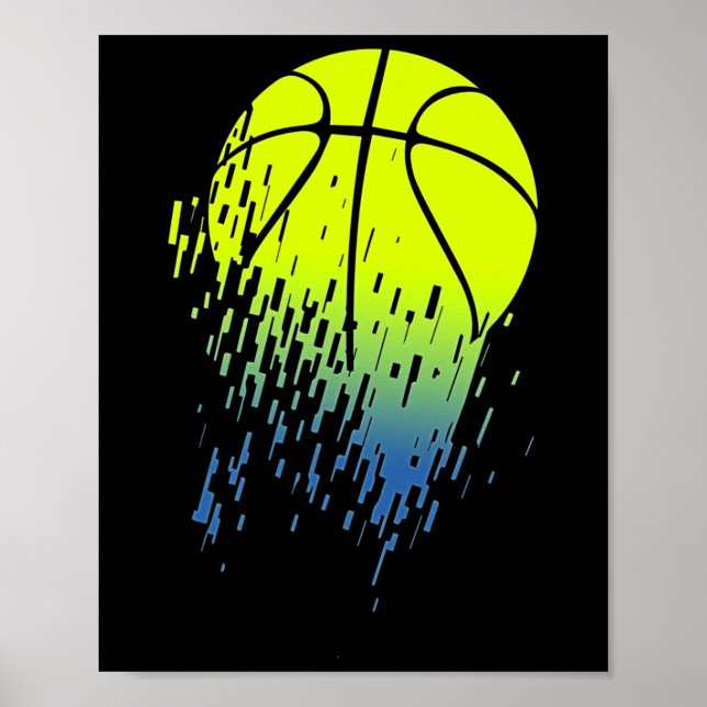 Disintegrating Neon Green Basketball Urban Graphic Poster (Front)
