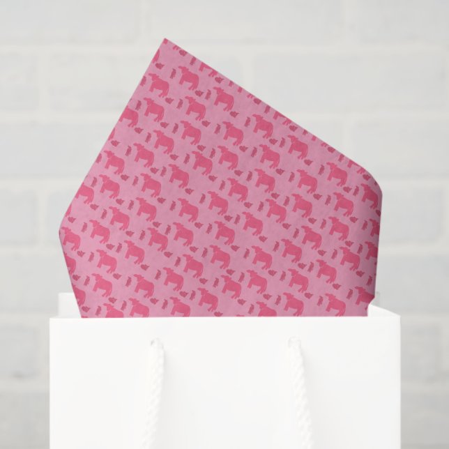 Dismal Pink Tissue Paper Cows Calves Western Ranch (Gift Bag)