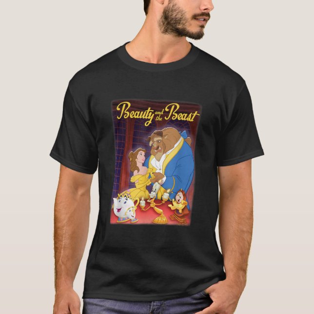 Disney Beauty And The Beast Distressed Movie Poste T-Shirt (Front)