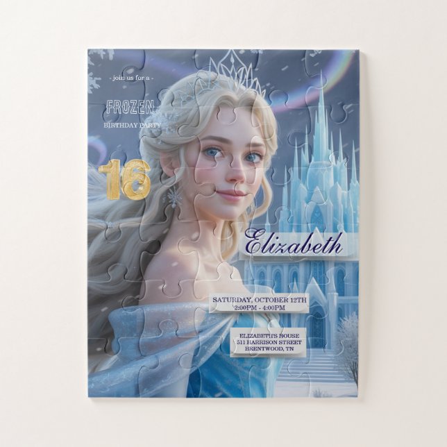 Disney's Frozen Elsa Birthday personalise name Jigsaw Puzzle (Vertical)