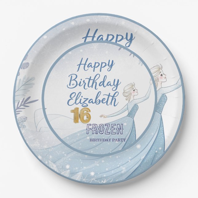 Disney's Frozen Elsa Birthday personalize name Pap Paper Plate (Front)