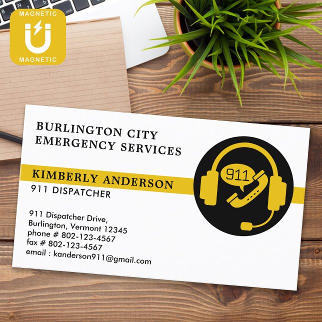 Dispatcher 911 Emergency Custom Professional Logo Magnetic Business Card (Creator Uploaded)