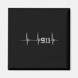 Dispatcher 911 Vintage Usa Flag Heartbeat Ekg Puls Magnet