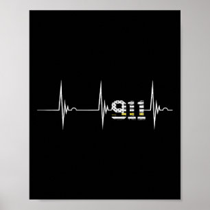 Dispatcher 911 Vintage Usa Flag Heartbeat Ekg Puls Poster