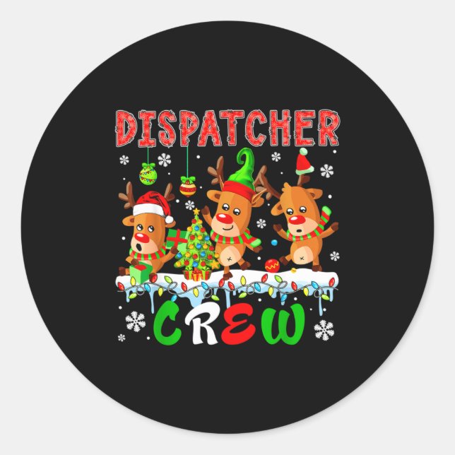 Dispatcher Crew Three Cute Santa Elf Reindeers Xma Classic Round Sticker (Front)