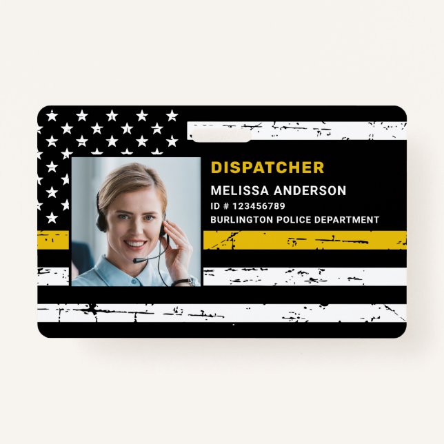 Dispatcher Custom Photo Bar Code Thin Gold Line Ba ID Badge (Front)