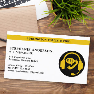 Dispatcher Custom Thin Gold Line 911 Emergency Business Card