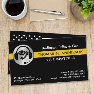 Dispatcher Custom Thin Gold Line 911 Logo Business Card