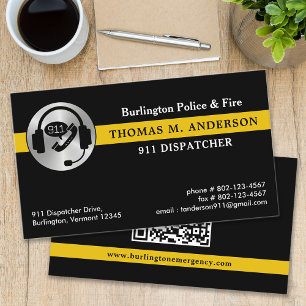 Dispatcher Custom Thin Gold Line 911 Logo QR Code Business Card